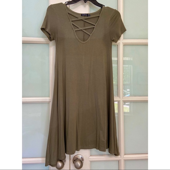 Boohoo Olive Green Swing Dress - Picture 2 of 8
